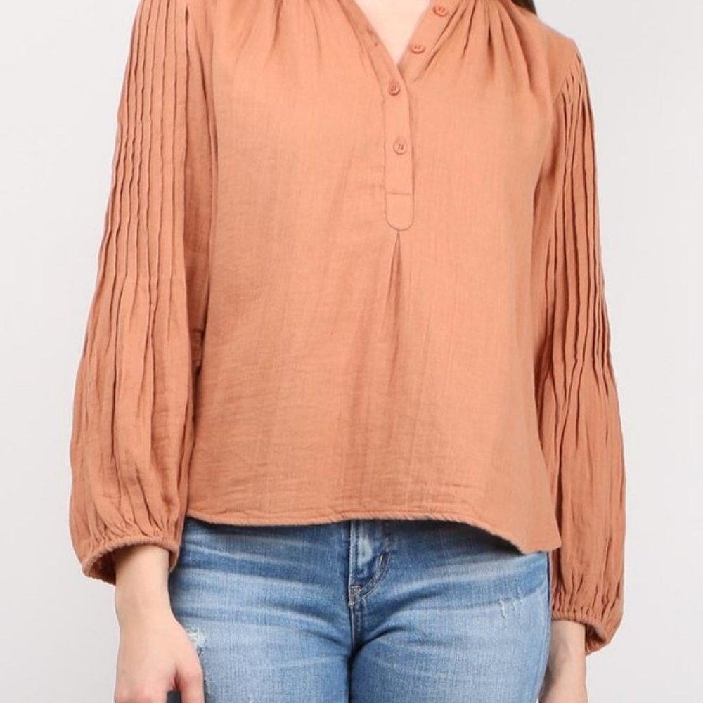 Apiece Apart Bravo Pintuck Blouse in Onion Skin